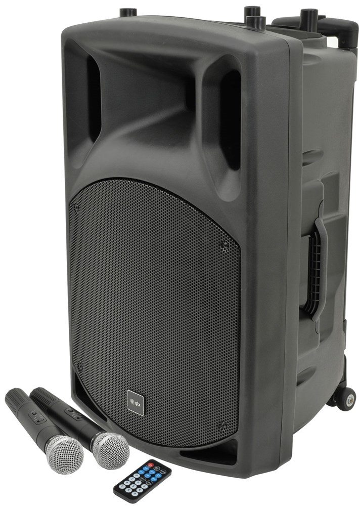 QTX přenosný řečnický systém 15", USB / SD / FM & Bluetooth, 250W