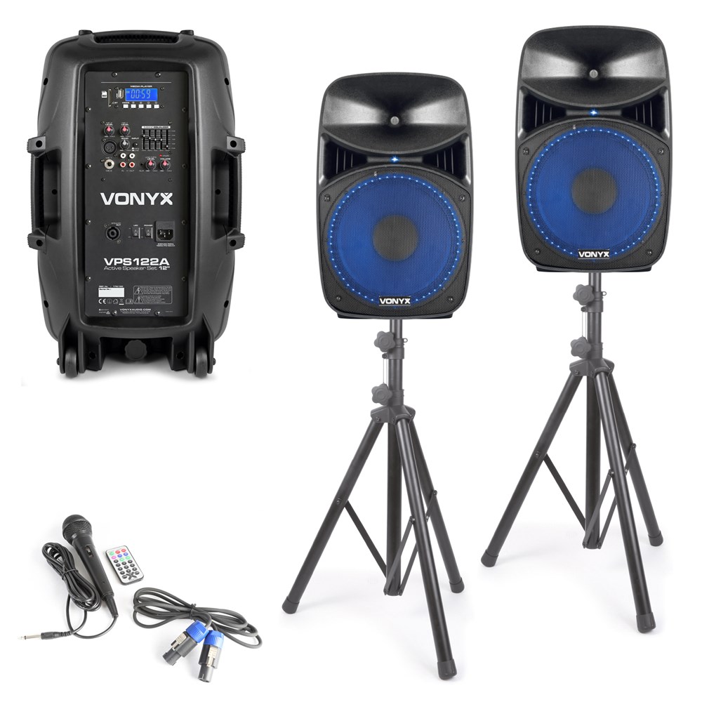 Vonyx VPS122A aktivní reproboxy, stojany, USB, SD, MP3, mikrofon, BT, LED, 800W