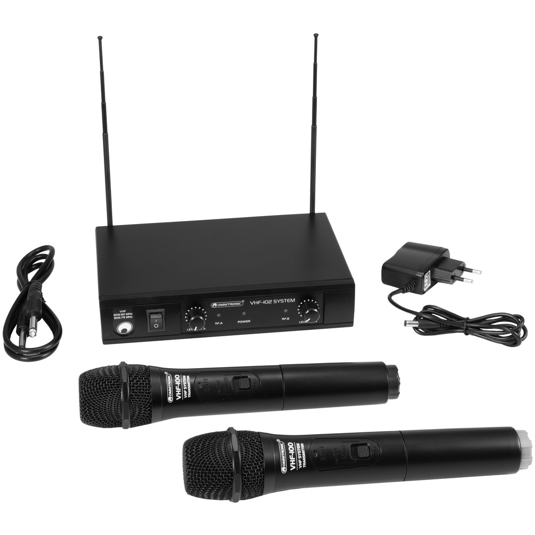 Omnitronic VHF-102, 2-kanálový bezdrátový mikrofonní set 209.80/205.75 MHz