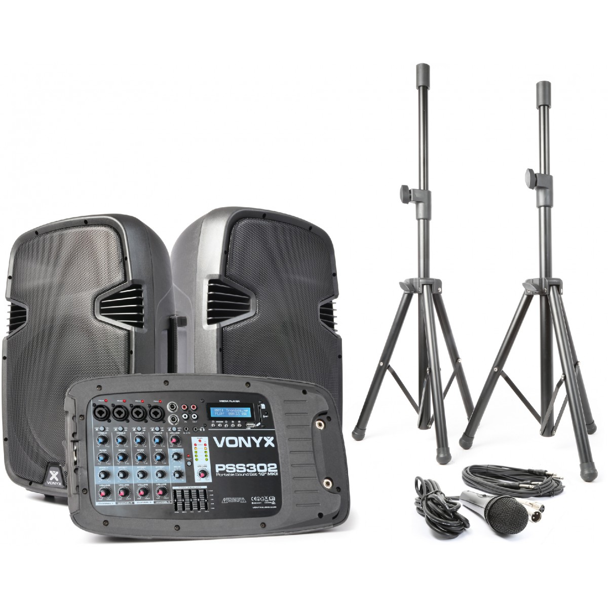 Vonyx PSS302, mobilní 2x10" zvukový systém MP3/BT s reprostojany