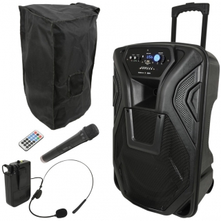 QTX BUSKER-15 PLUS mobilní 15" zvukový systém v obalu MP3/FM/BT/VHF 100W
