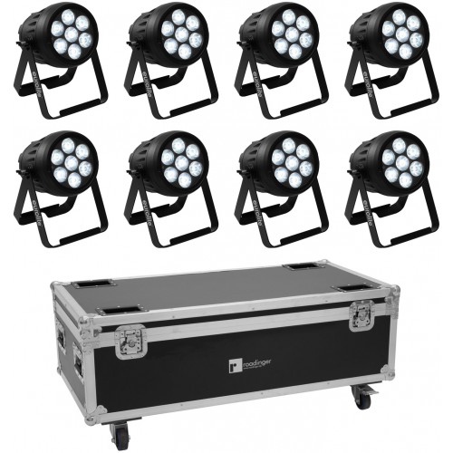 Eurolite set 8x AKKU IP PAR 7 QCL WDMX + přepravní skříň s nabíjením