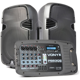 Vonyx PSS302, mobilní 2x10" zvukový systém MP3/BT s reprostojany 300W