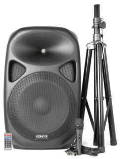 Vonyx SPS152 aktivní 15“ reprobox MP3/USB/SD/BT se stativem a mikrofonem, 300W